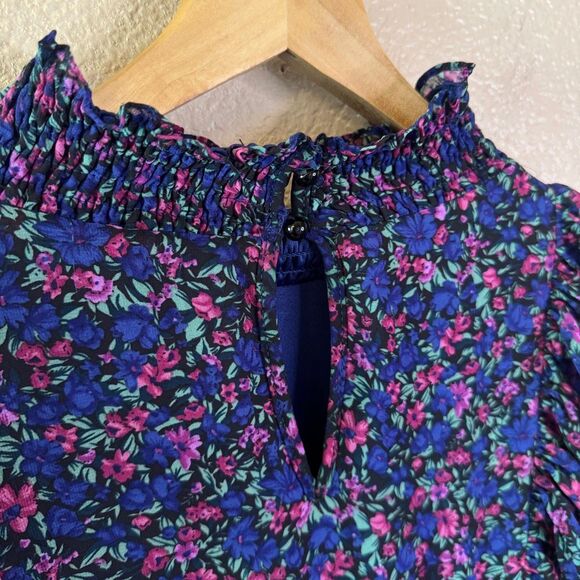 Lulus Evalina Midi Dress Womens Large Navy Blue Floral Smocked Ruffles Flowy - Picture 12 of 15
